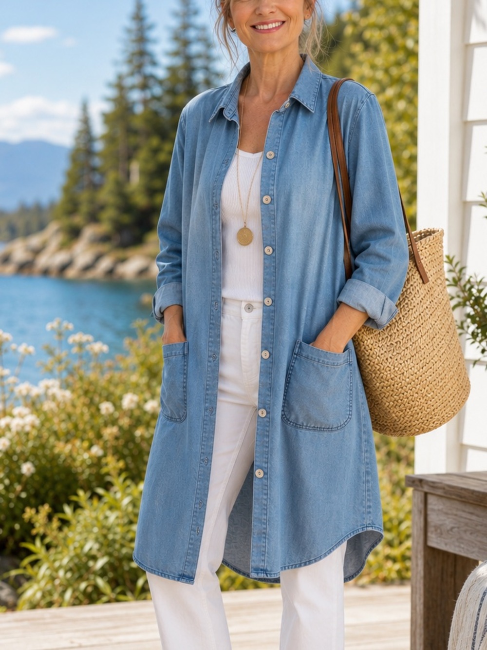 Style & Co Long Chambray Shirt Jacket XL Denim Tunic